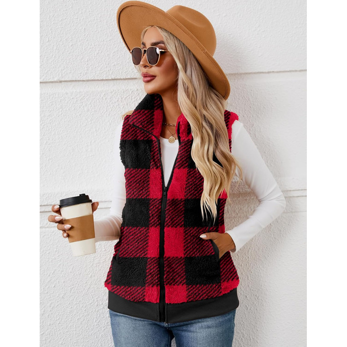 Жіночі теплі рукавички з флісу IECCP для осені та зими. Теплі рукавички з флісу для жінок, осінній/зимовий стиль, чорно-білий принт у клітинку (червоно-чорна клітинка), розмір S