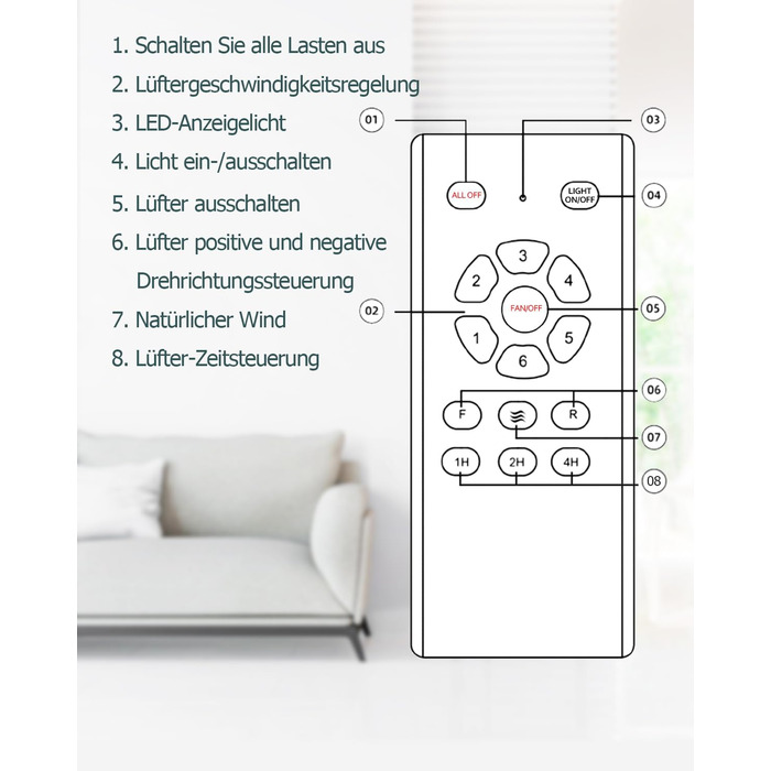 Стеляний вентилятор з підсвічуванням та пультом керування, тихий DC двигун, 132 см, 3 дерев'яних лопаті, таймер, 6 швидкостей, сертифікат ETL, режим літо/зима для спальні, коричневий