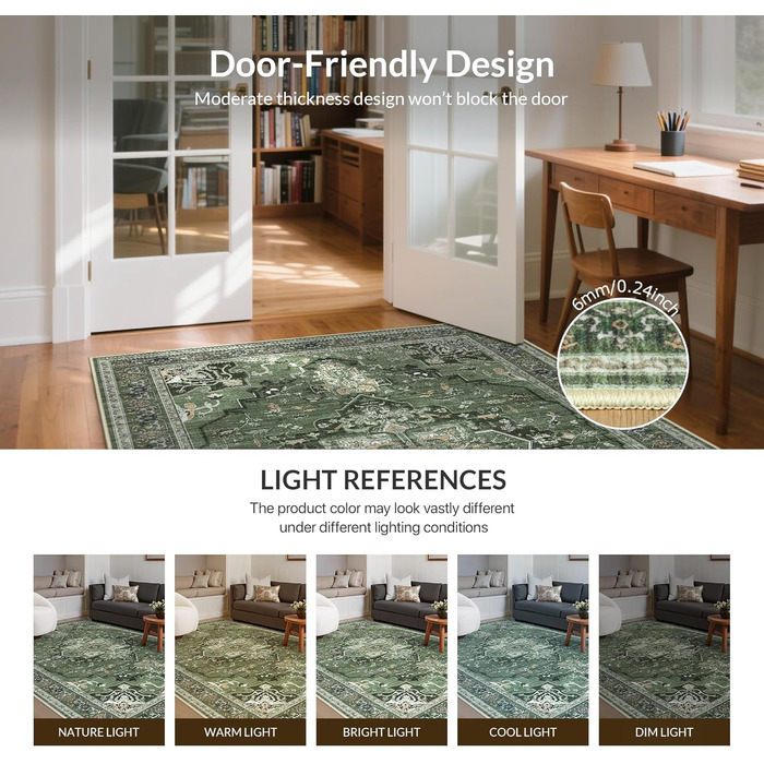 Килим GENIMO Boho Vintage 160x230 см, короткий ворс, антиковзаючі, для вітальні, спальні, їдальні, офісу, салатовий, геометричний, прямокутний