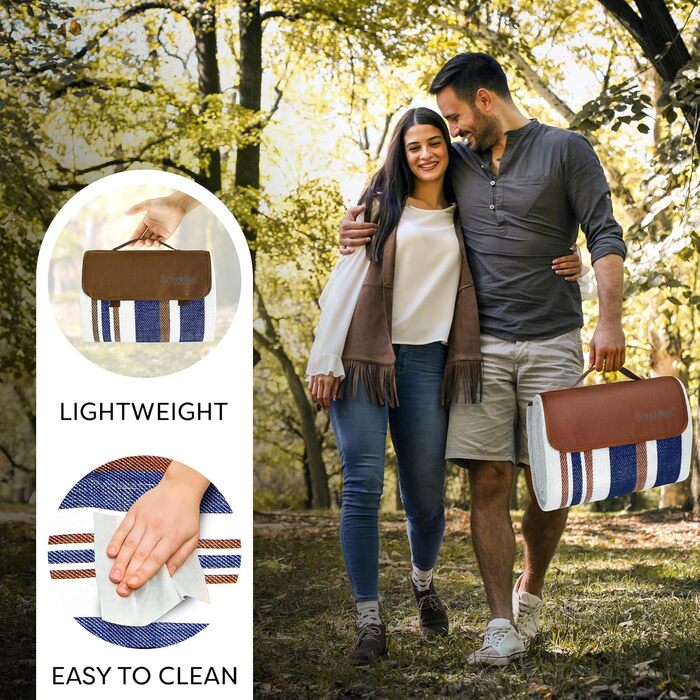 Великий плед для пікніка та відпочинку на природі Scuddles з кишенею – 200 x 150 см, двошаровий, водовідштовхувальний, синій