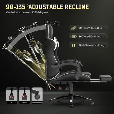 Ігрове крісло Bigzzia Ergonomic Gaming Stuhl з підніжкою та функцією масажу, біле