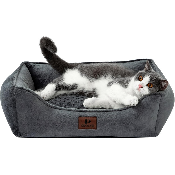 Dog Bed for Small and Medium Dogs 65x55x18cm, Washable Dog Cushions, Removable Cover, Dog Sofa Dog Basket with Raised Edges, Fluffy Cat Bed Dog Bed with Nubs, Dark Grey (55x45x16cm, Dark Grey - Removable)