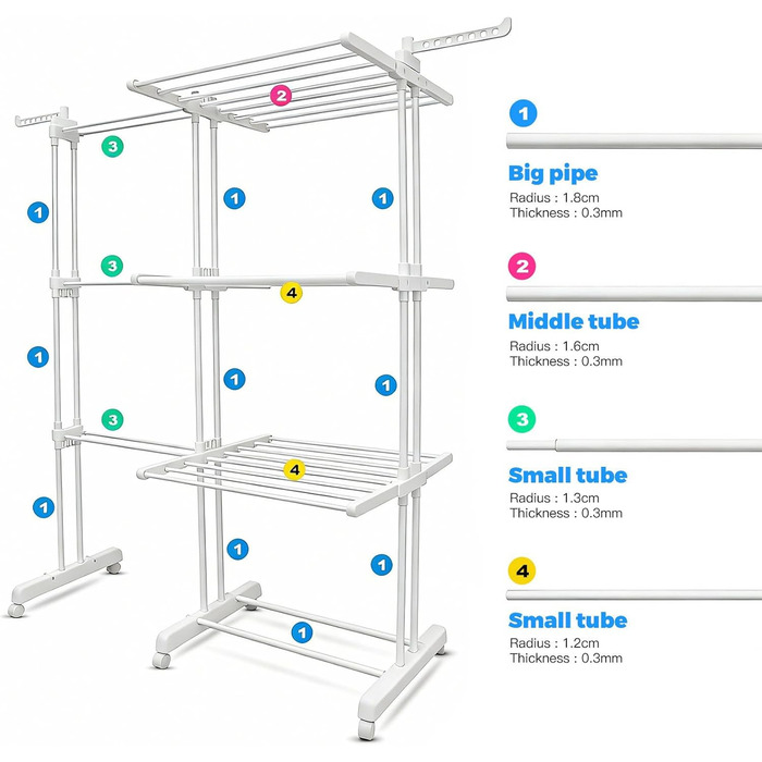 Турбо сушарка для білизни з колесами, сіра, 3 яруси, 2 в 1