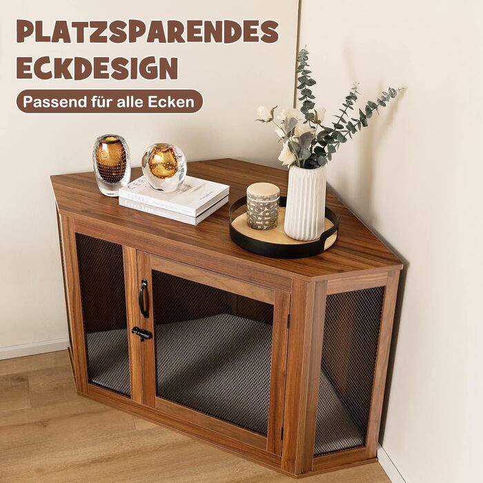 Будка для собак COSTWAY кутова, переноска з дверцятами та подушкою, крізь для домашніх тварин у стилі меблів для маленьких собак та котів, клітка для тварин, будка для собак, будинку для тварин, коричнева, 114 x 60 x 68 см