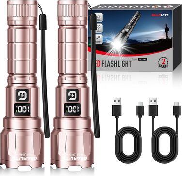 LED ліхтарик Gearlite, 6000 люмен, тактичний, з регулюванням фокусу, 3 режими, водонепроникний IP65, для кемпінгу, риболовлі, надзвичайних ситуацій, походів (рожевий)