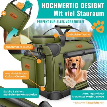 Транспортна переноска для собак та котів (XXL, Хакі) | З підлітком для їжі та плечовим ременем | Складна переноска для тварин