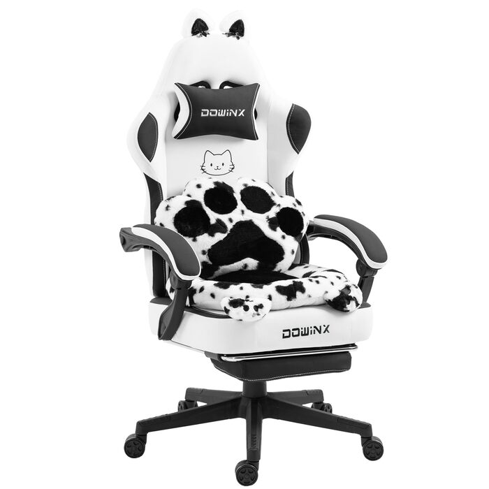 Ігровий крісло Dowinx з підніжкою, ергономічний, з дизайном лапок кота, сірий, для дорослих