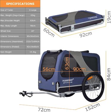DOGGYHUT® Преміум XL велопричіп для собак до 45 кг, блакитний