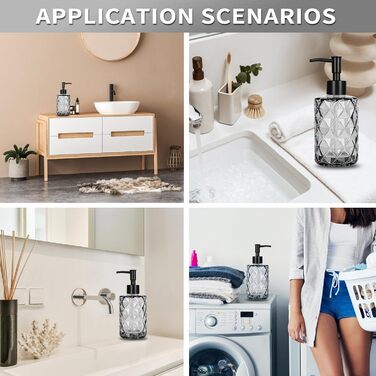 Дозатор мила чорний, скляний з нержавіючою сталею, 330 мл, для ванної кімнати та кухні, з підставкою