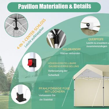 COBIZI Gazebo, Pop-up Gazebo, Waterproof, Stable, 275 cm Party Tent, UV Protection 50+, Foldable Gazebo with Wave Pattern for Camping, Beach, Family Gatherings (White) (Khaki, 3x3m with 1 Side Walls)