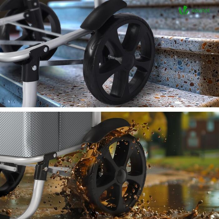 Складний алюмінієвий візок для покупок VOUNOT 50 л, водонепроникна сумка з термовідділенням, 2 великі колеса з захистом, для сходів, сірий