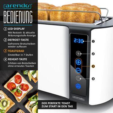 Набір Arendo: чайник з регулюванням температури та тостер на 4 скибочки з підігрівом для бутербродів - нержавіюча сталь, білий матовий