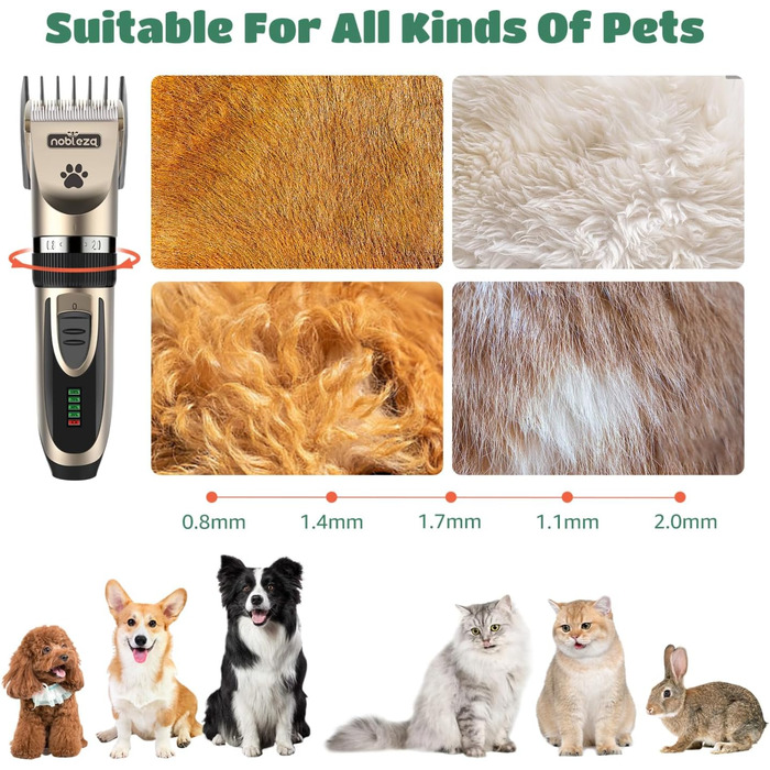 Професійна машинка для стрижки собак Nobleza Leise - набір для грумінгу, акумуляторна, 2 швидкості, для густого, довгого та кучерявого хутра, подарунковий набір (щітка, ножиці)