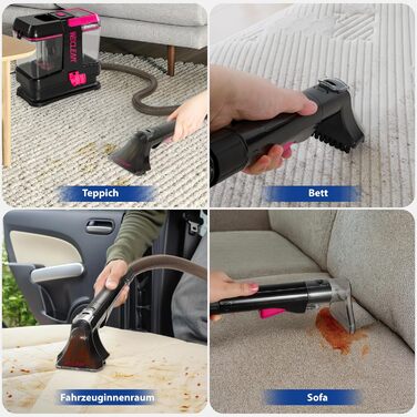 WECLEAN Миючий пилосос для килимів та м'яких меблів, портативний, 350W, двобаковий, чорний та рожевий