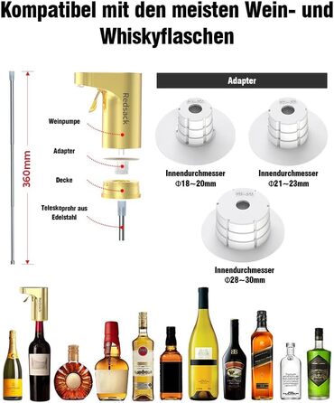 Electric Wine Decanter, Aerator, Dispenser, Pourer, Whisky Liqueur Pump, Funny, Unique, Birthday Gift, Men, Women, Mom, Dad, Boss, Brother, Husband (Gold)