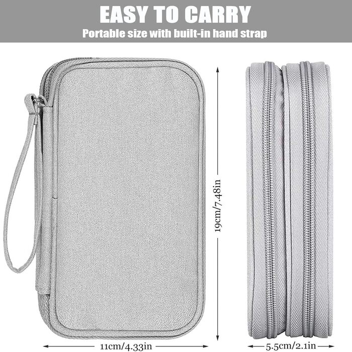 Органайзер для кабелів та аксесуарів для подорожей, сірий. Універсальний кейс для кабелів, power bank та інших гаджетів