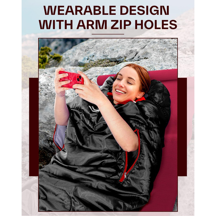 Сплячий мішок Sportneer Outdoor - ковдровий спальний мішок 3-4 сезони для дорослих, теплий, для кемпінгу, подорожей та активного відпочинку, 200x85 см, чорний