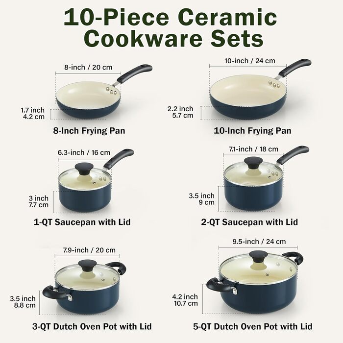 Набір посуду Cook N Home 10 предметів: каструлі та сковороди з антипригарним покриттям, кераміка, блакитний