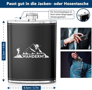 Термос-фляга LILABIENE з гравіюванням для туризму та походів у гори. Набір з чашкою, нержавіюча сталь, шкіра, чорний колір. Ідеально для чоловіків, на День батька, на День народження, на Миколая, на Різдво. Об'єм 8oz/240ml