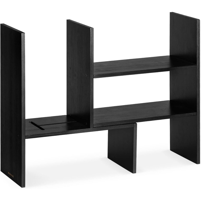 Navaris Acacia Desk Organizer 64x15.5x40 - Desk Shelf Organization System Adjustable - Corner Shelf for Kitchen Office Bathroom Shelf Attachment - Natural (Black)