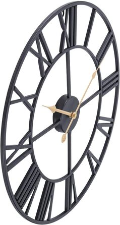 ACCSHINE Wall Clock Large No Tick Noise Silent Roman Numeral Quartz Battery Operated Wall Clock Easy to Read for Rooms Home Kitchen Bedroom Office School (Black+gold, 40cm)