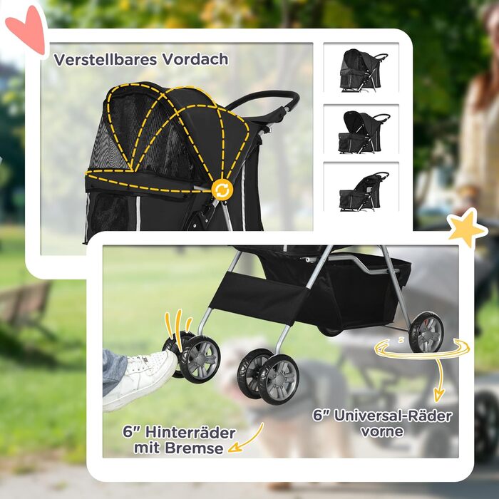 Візок для собак PawHut - Buggy для домашніх тварин, коляска для собак, бігова коляска, причеп (Чорний)
