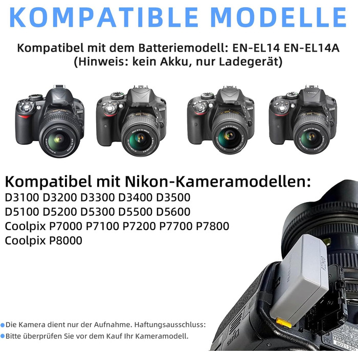 Зарядний пристрій MH-24 для акумуляторів EN-EL14/EN-EL14A (Nikon D3100, D3200, D3300, D3400, D3500, D5100, D5200, D5300, D5500, D5600, P7000, P7100, P7700, P7800, SLR-камери)