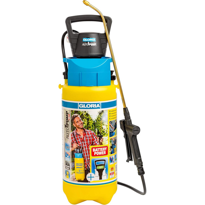 GLORIA Pressure Sprayer AutoPump Set | Garden Sprayer | 5 L Capacity | Sprayer with Battery/Rechargeable Battery Operation | No Tiring Pumping | Automatic Pressure Build-up | Consistent Spray Pattern