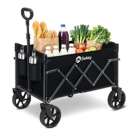 Складна візок-тележка Sekey Bollerwagen 80 кг, чорний 60л – для кемпінгу, покупок, з регульованою ручкою
