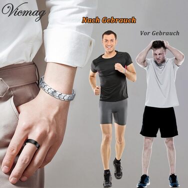 Браслет магнітний чоловічий Vicmag з титанової сталі, подвійний ряд магнітів, регулювальний інструмент, подарункова коробка (однорядний, срібний)