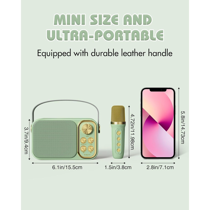 Караоке машина з 2 мікрофонами, портативна Bluetooth колонка для дітей та дорослих, 7 голосових ефектів, ідеально для вечірок та свят (зелена)