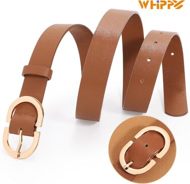 Жіночий шкіряний ремінь WHIPPY для джинсів, з золотою пряжкою. Розмір L (91-105 см), XL (106-115 см). Колір: B-brown
