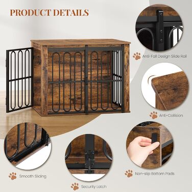 Дерев'яний вольєр для собак, 81 см, вольєр-стілець для дому, 2 двері, розсувні, для маленьких та середніх собак, міцний, 81 × 55 × 62,4 см, білий (коричневий)