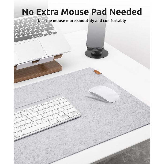 Килимок для столу YSAGi з фетру 90x40 см, антиковзкий, для миші та клавіатури, офіс/домашній офіс, світло-сірий