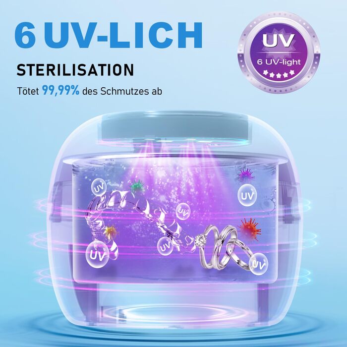 Ультразвуковий очищувач для стоматології 50kHz, 250мл з УФ-лампою (6 ламп) для брекетів, кап, ретейнерів, зубних протезів, елайнерів та ювелірних виробів, чорний