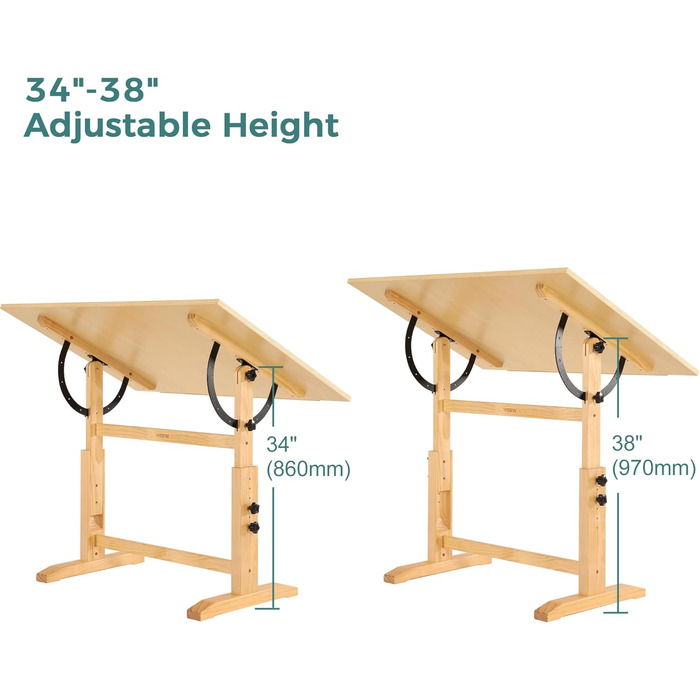 Adjustable Wooden Art Drawing Table - 76x107cm - Viswin Studio Easel for Painting & Drawing
