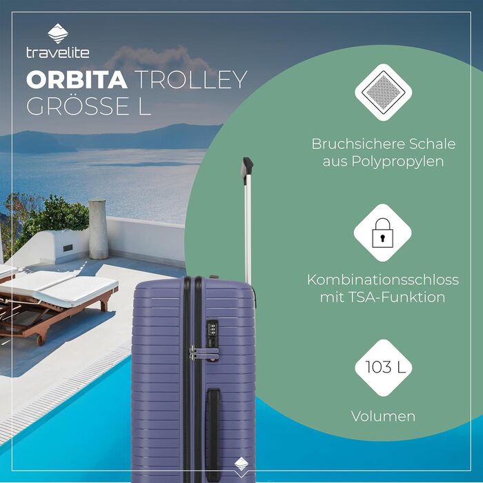 Чемодан Travelite ORBITA середній, розширюваний, 4 колеса, TSA-замок, 67 см, 68-78 літрів, блакитний (L 77 см, лавандовий)
