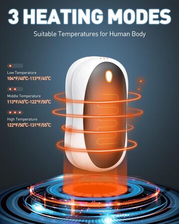 Електричні грілки для рук Cnkeeo 2 шт. з роздільним магнітним з'єднанням, Powerbank USB, 3 режими нагріву, для активного відпочинку, риболовлі, полювання, чорно-білі
