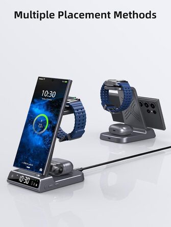 Бездротовий зарядний пристрій для Samsung Galaxy: зарядка для S25 Ultra, Watch Ultra/8/7/6, S24 Z Fold 6/Z Flip 6, Buds (сірий)