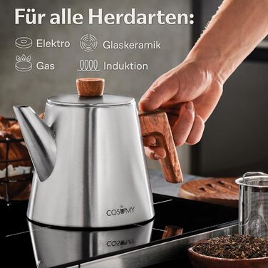 Teapot with infuser and trivet - Stainless steel & FSC wood - Induction and all other stovetops - 1200ml