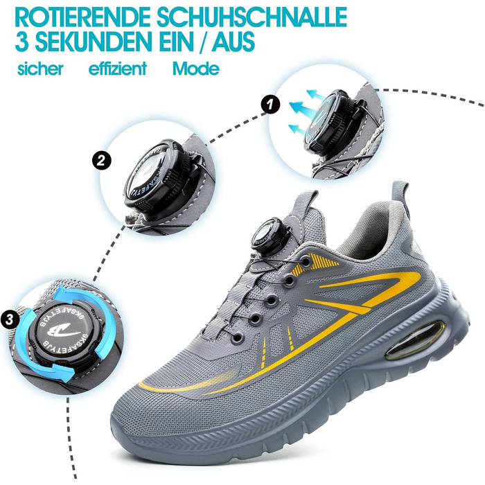 Черевики безпеки для чоловіків та жінок, робочі черевики, професійне взуття, черевики зі сталевим підноском, легкі робочі черевики, сірі, розмір 37-46 EU