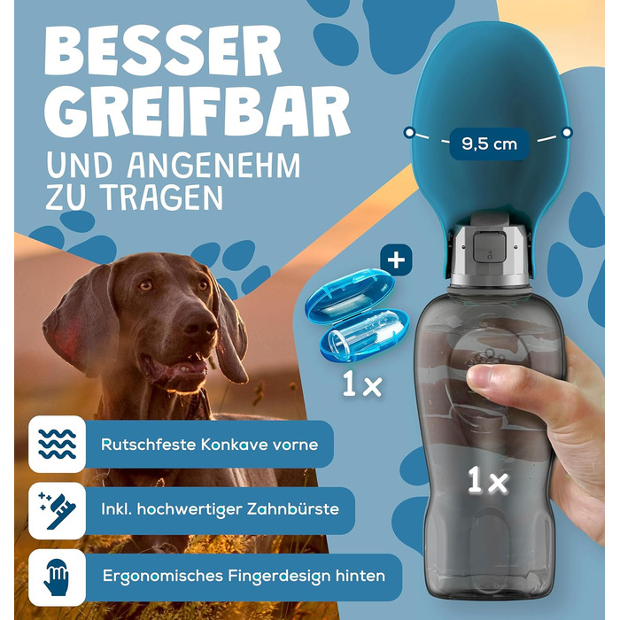 Набір для собак 2 шт: велика складана пляшка для води 800 мл + зубна щітка | Преміум якість, витік неможливий | Для подорожей
