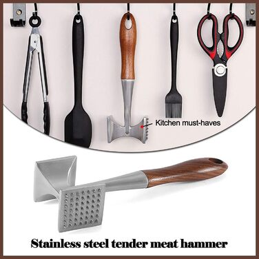 Fleischklopfer FlotRute: М'ясорубка, молоток для м'яса, 26 см, з дерев'яною ручкою, нержавіюча сталь