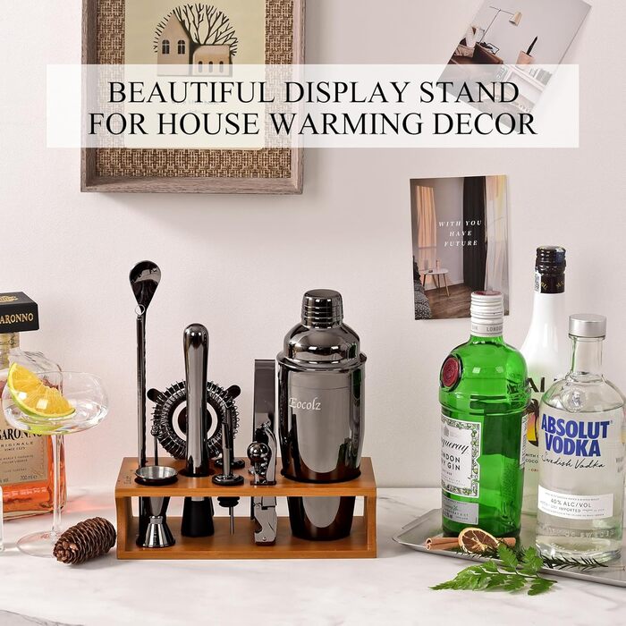 750ml Stainless Steel Cocktail Shaker Set with Bamboo Stand & Recipe Book - 17 Piece Bar Set for Bartenders, Gifts for Women