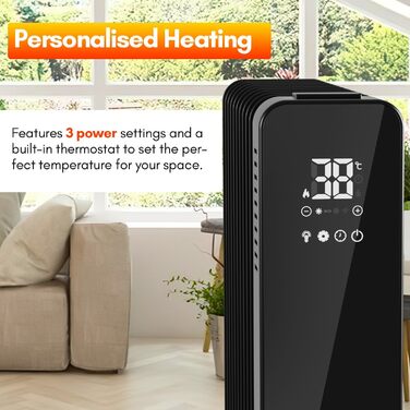 Масляний радіатор Fiqops 2500W з WiFi, термостатом та пультом керування, 11 ребер, чорний