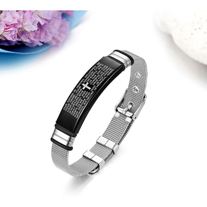 Чоловічий браслет JewelryWe з англійською Біблійною молитвою та хрестом, сталевий ланцюжок, чорний/сріблястий, подарунок для чоловіків