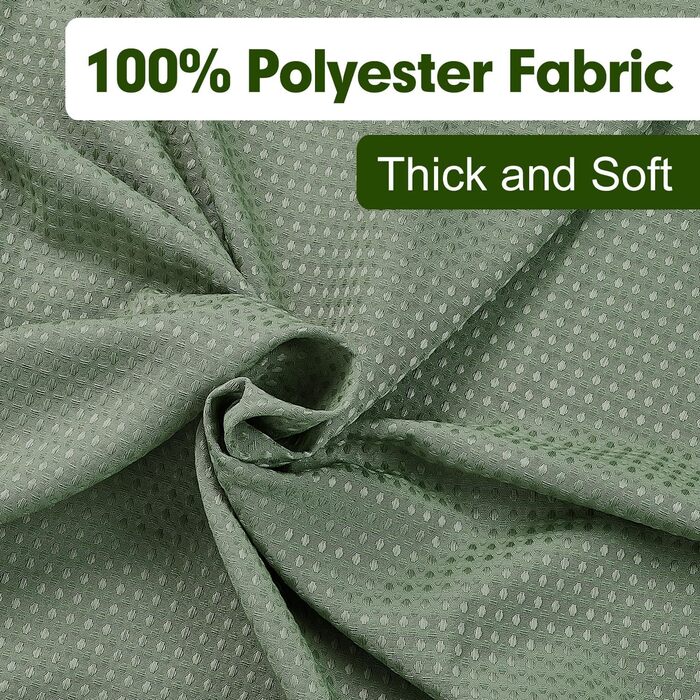 Штора для душу Waffel 183x198 см - текстильна, поліестер, з магнітами, 12 кілець, непрозора, водовідштовхувальна, для ванної кімнати (зелена)