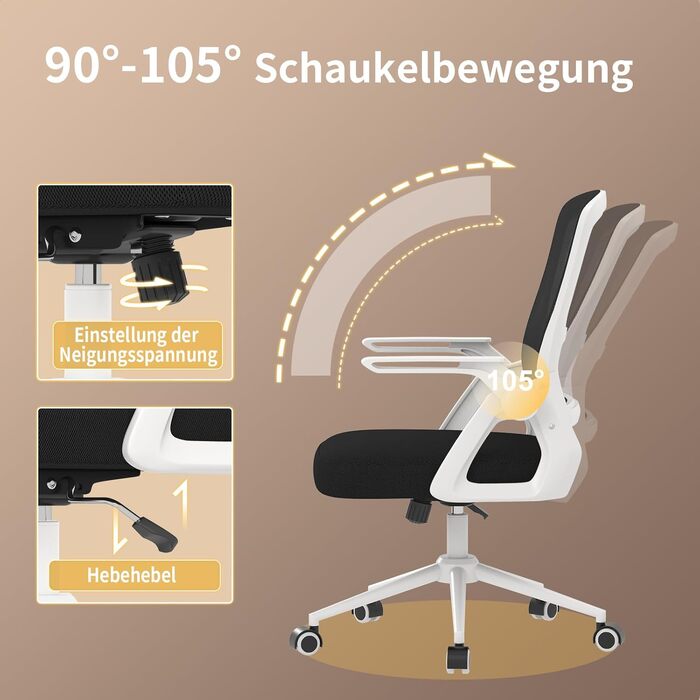 Офісний стіл Naspiro Ergonomischer Bürostuhl: регульований, з сітчастою спинкою та підлокітниками, з підтримкою попереку, для дому та офісу (чорний/білий)