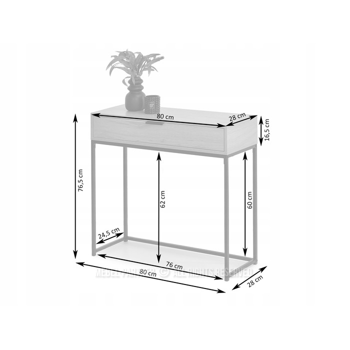 Консольний столик Mebel-Partner, білий матовий, 80 x 76,5 x 28 см