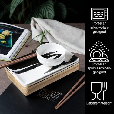 Набір посуду для суші Moritz & Moritz на 2 персони (8 предметів) - набір для сервірування суші з 2 тарілками, мисочками для соусу та палочками